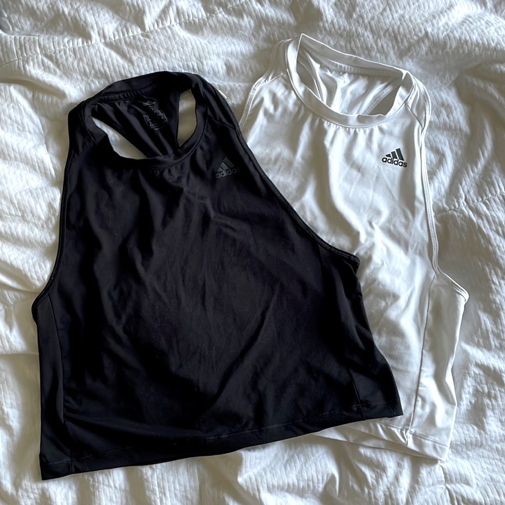 Adidas Twist Back Tanks (black and white bundle)